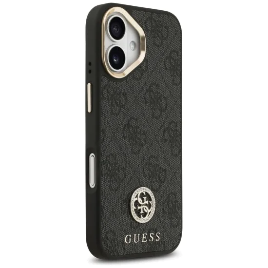 Калъф за iPhone 17 - Guess - 4G Strass Logo с голяма каишка, метално копче MagSafe (GUHMP17SP4G4DCSK) - Черен