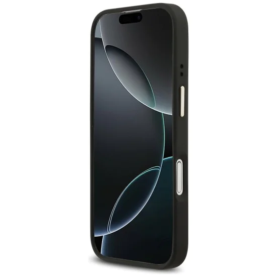 Калъф за iPhone 17 - Guess - 4G Strass Logo с голяма каишка, метално копче MagSafe (GUHMP17SP4G4DCSK) - Черен