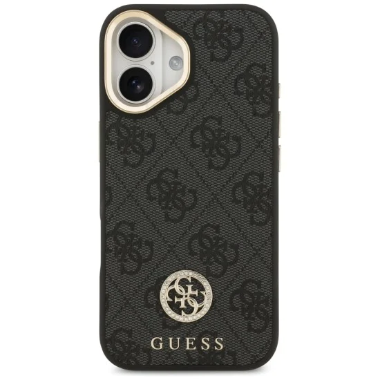 Калъф за iPhone 17 - Guess - 4G Strass Logo с голяма каишка, метално копче MagSafe (GUHMP17SP4G4DCSK) - Черен