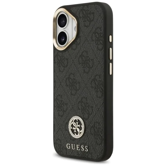 Калъф за iPhone 17 - Guess - 4G Strass Logo с голяма каишка, метално копче MagSafe (GUHMP17SP4G4DCSK) - Черен
