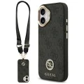 Калъф за iPhone 17 - Guess - 4G Strass Logo с голяма каишка, метално копче MagSafe (GUHMP17SP4G4DCSK) - Черен
