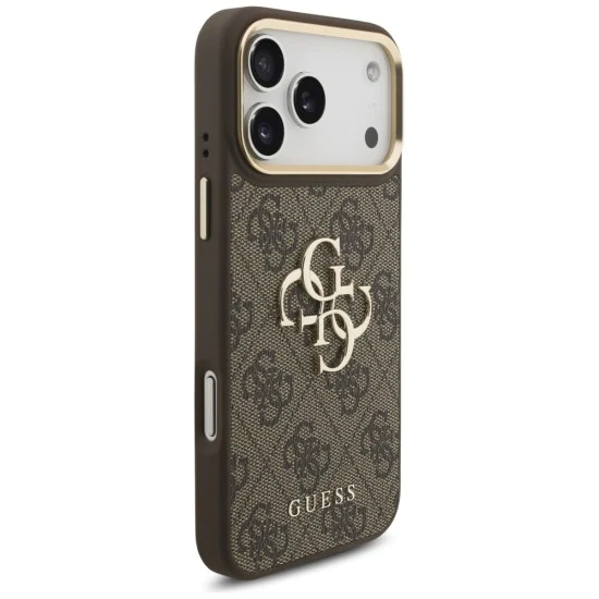 Калъф за iPhone 17 Pro Max - Guess - Голямо 4G класическо лого с големи метални копчета на каишката (GUHCP17XP4G4BCSW) - Кафяв
