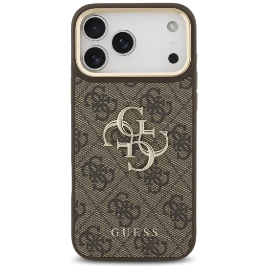 Калъф за iPhone 17 Pro Max - Guess - Голямо 4G класическо лого с големи метални копчета на каишката (GUHCP17XP4G4BCSW) - Кафяв