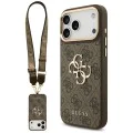 Калъф за iPhone 17 Pro Max - Guess - Голямо 4G класическо лого с големи метални копчета на каишката (GUHCP17XP4G4BCSW) - Кафяв