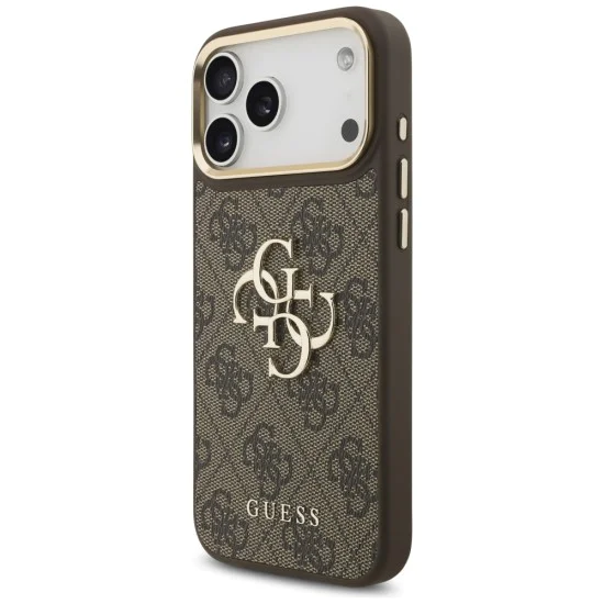 Калъф за iPhone 17 Pro Max - Guess - Голямо 4G класическо лого с големи метални копчета на каишката (GUHCP17XP4G4BCSW) - Кафяв
