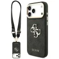 Калъф за iPhone 17 Pro Max - Guess - Голямо 4G класическо лого с големи метални копчета на каишката (GUHCP17XP4G4BCSK) - Черен