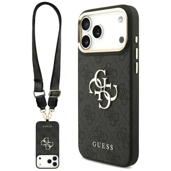Калъф за iPhone 17 Pro Max - Guess - Голямо 4G класическо лого с големи метални копчета на каишката (GUHCP17XP4G4BCSK) - Черен
