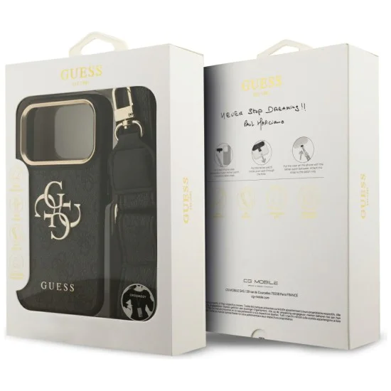 Калъф за iPhone 17 Pro - Guess - Голямо 4G класическо лого с големи метални копчета за каишка (GUHCP17LP4G4BCSK) - Черен