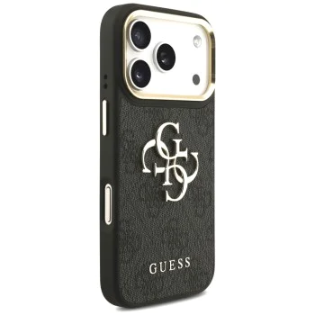 Калъф за iPhone 17 Pro - Guess - Голямо 4G класическо лого с големи метални копчета за каишка (GUHCP17LP4G4BCSK) - Черен