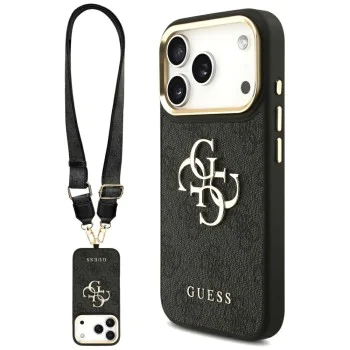 Калъф за iPhone 17 Pro - Guess - Голямо 4G класическо лого с големи метални копчета за каишка (GUHCP17LP4G4BCSK) - Черен