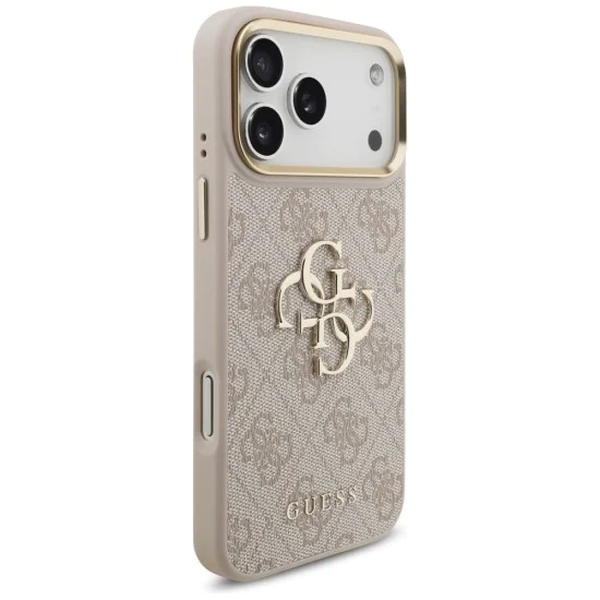 Калъф за iPhone 17 Pro Max - Guess - Голямо 4G класическо лого с големи метални копчета на каишката (GUHCP17XP4G4BCSP) - Розов