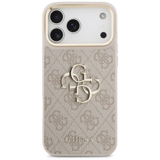 Калъф за iPhone 17 Pro Max - Guess - Голямо 4G класическо лого с големи метални копчета на каишката (GUHCP17XP4G4BCSP) - Розов