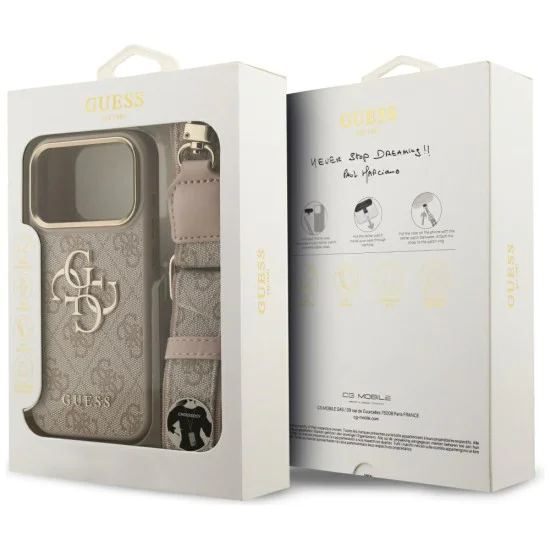 Калъф за iPhone 17 Pro - Guess - Голямо 4G класическо лого с големи метални копчета за каишка (GUHCP17LP4G4BCSP) - Розов