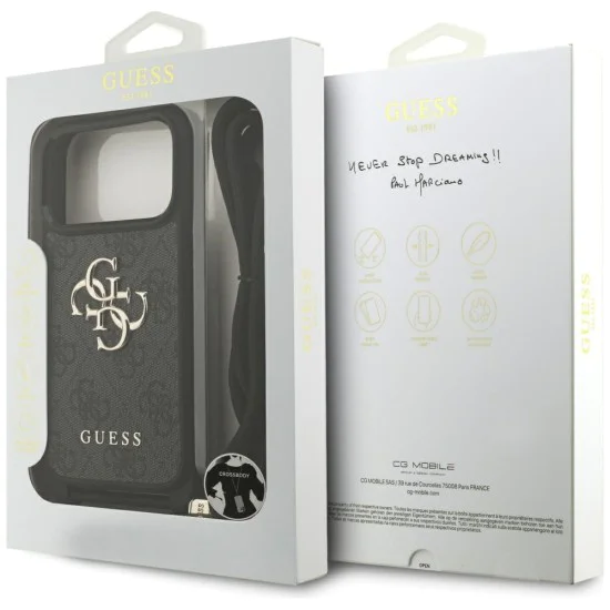 Калъф за iPhone 17 Pro - Guess - Crossbody Cord 4G Big Logo (GUHCP17LP4GMGCRK) - Черен