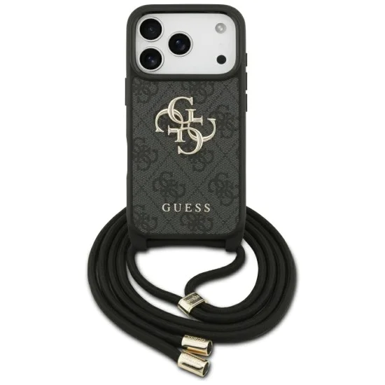 Калъф за iPhone 17 Pro - Guess - Crossbody Cord 4G Big Logo (GUHCP17LP4GMGCRK) - Черен