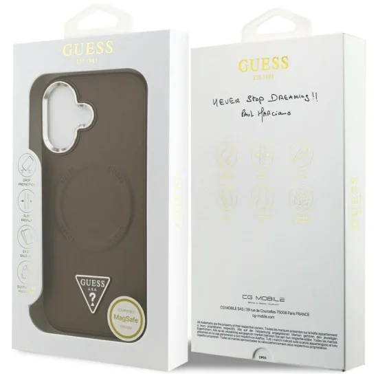 Калъф за iPhone 17 - Guess - Твърд калъф с триъгълно лого MagSafe (GUHMP17SPSDTSCMW) - Кафяв