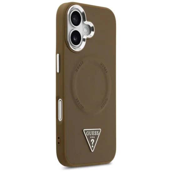 Калъф за iPhone 17 - Guess - Твърд калъф с триъгълно лого MagSafe (GUHMP17SPSDTSCMW) - Кафяв