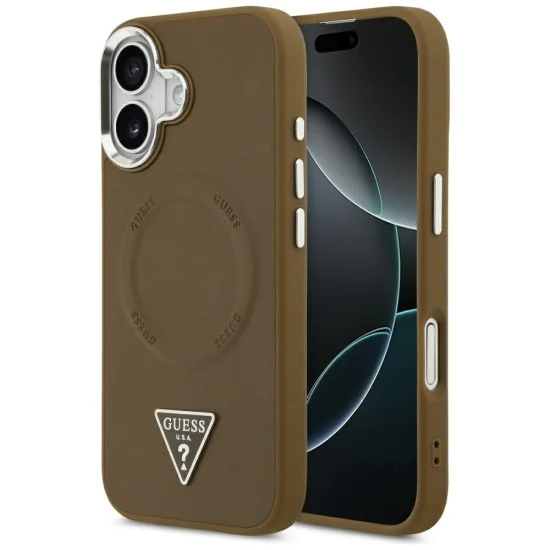 Калъф за iPhone 17 - Guess - Твърд калъф с триъгълно лого MagSafe (GUHMP17SPSDTSCMW) - Кафяв