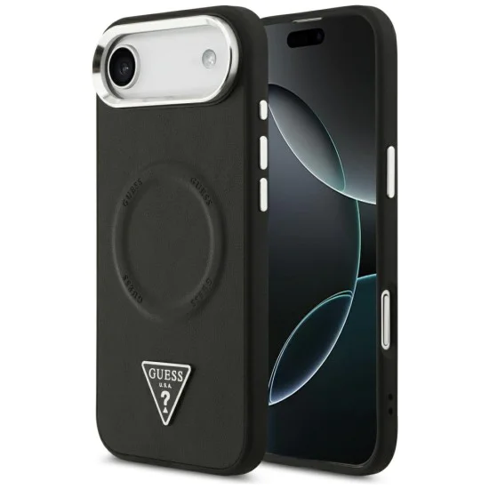 Калъф за iPhone 17 Air - Guess - Твърд калъф с триъгълно лого MagSafe (GUHMP17MPSDTSCMK) - Черен