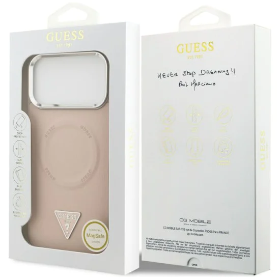 Калъф за iPhone 17 Pro Max - Guess - Твърд калъф с триъгълно лого MagSafe (GUHMP17XPSDTSCMP) - Розов