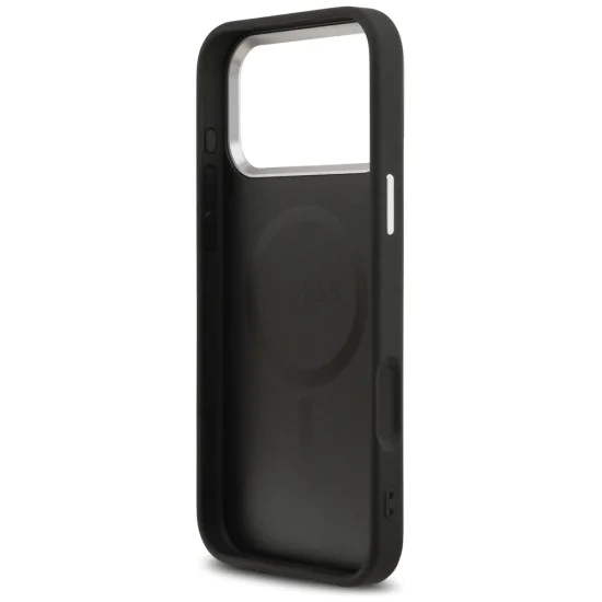 Калъф за iPhone 17 Pro - Guess - Твърд калъф с триъгълно лого MagSafe (GUHMP17LPSDTSCMK) - Черен