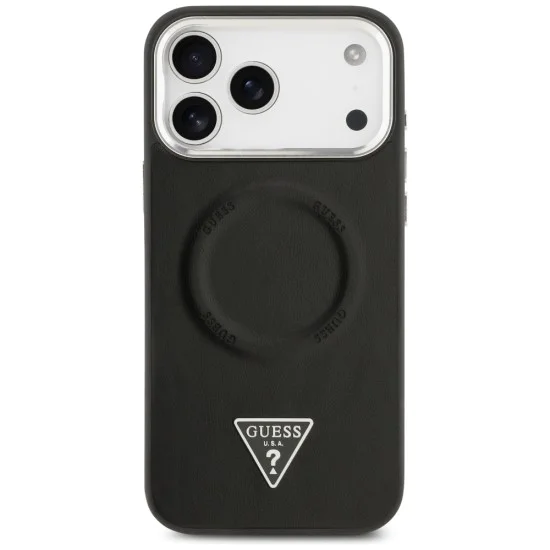 Калъф за iPhone 17 Pro - Guess - Твърд калъф с триъгълно лого MagSafe (GUHMP17LPSDTSCMK) - Черен
