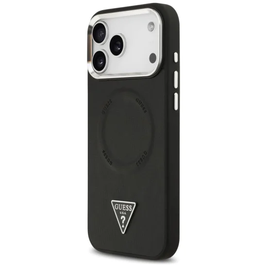 Калъф за iPhone 17 Pro - Guess - Твърд калъф с триъгълно лого MagSafe (GUHMP17LPSDTSCMK) - Черен