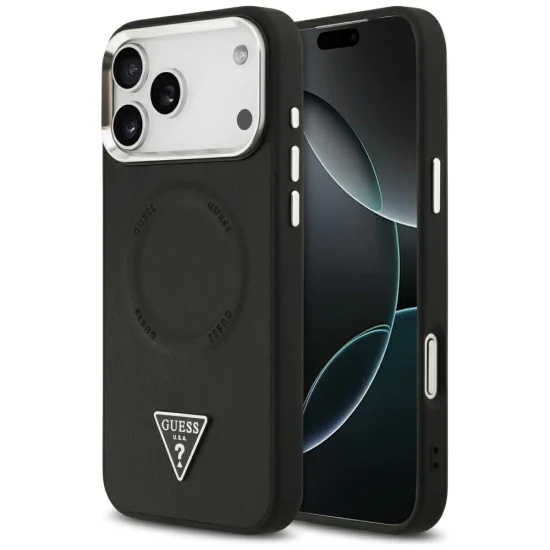 Калъф за iPhone 17 Pro - Guess - Твърд калъф с триъгълно лого MagSafe (GUHMP17LPSDTSCMK) - Черен