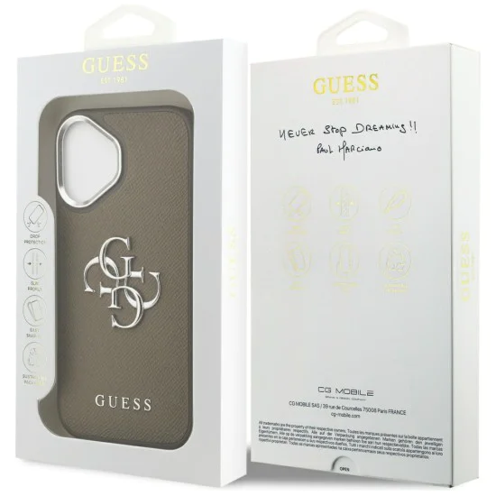 Калъф за iPhone 17 - Guess - Твърд калъф с голямо 4G класическо лого с грайфер (GUHCP17SPG4SMCEW) - Кафяв