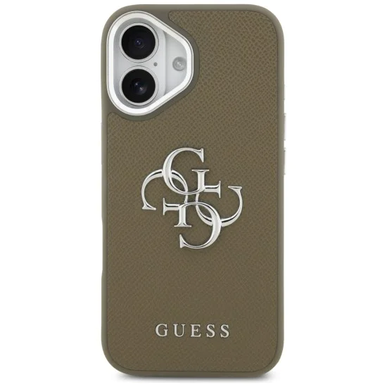 Калъф за iPhone 17 - Guess - Твърд калъф с голямо 4G класическо лого с грайфер (GUHCP17SPG4SMCEW) - Кафяв