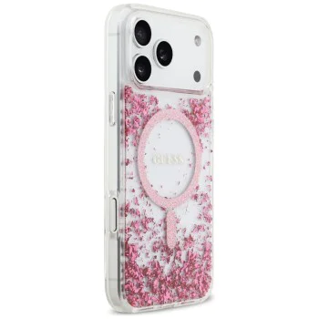 Калъф за iPhone 17 Pro Max - Guess - С брокатено дъно от смола MagSafe (GUHMP17XRGRGEP) - Розов