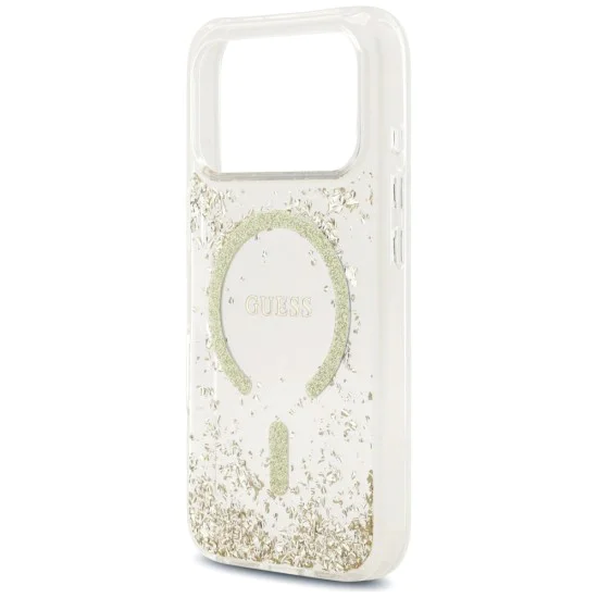 Калъф за iPhone 17 Pro - Guess - С брокатено дъно от смола MagSafe (GUHMP17LRGRGED) - Златист