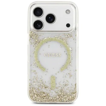 Калъф за iPhone 17 Pro - Guess - С брокатено дъно от смола MagSafe (GUHMP17LRGRGED) - Златист
