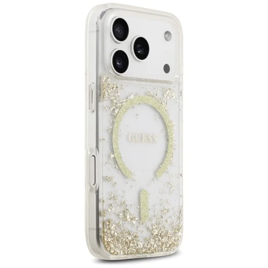 Калъф за iPhone 17 Pro - Guess - С брокатено дъно от смола MagSafe (GUHMP17LRGRGED) - Златист