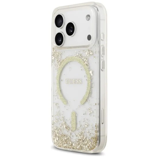 Калъф за iPhone 17 Pro - Guess - С брокатено дъно от смола MagSafe (GUHMP17LRGRGED) - Златист