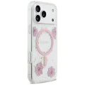 Калъф за iPhone 17 Pro - Guess - Смолени цветя и брокат MagSafe (GUHMP17LRBFGFGMP) - Розов