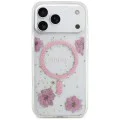 Калъф за iPhone 17 Pro - Guess - Смолени цветя и брокат MagSafe (GUHMP17LRBFGFGMP) - Розов