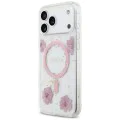 Калъф за iPhone 17 Pro - Guess - Смолени цветя и брокат MagSafe (GUHMP17LRBFGFGMP) - Розов