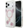 Калъф за iPhone 17 Pro - Guess - Смолени цветя и брокат MagSafe (GUHMP17LRBFGFGMP) - Розов