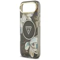 Калъф за iPhone 17 Air - Guess - IML Метален Блестящи Цветя Триъгълник MagSafe (GUHMP17MHFLPEDK) - Черен