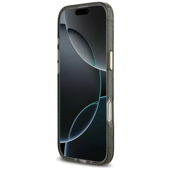 Калъф за iPhone 17 Air - Guess - IML Метален Блестящи Цветя Триъгълник MagSafe (GUHMP17MHFLPEDK) - Черен