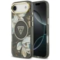 Калъф за iPhone 17 Air - Guess - IML Метален Блестящи Цветя Триъгълник MagSafe (GUHMP17MHFLPEDK) - Черен