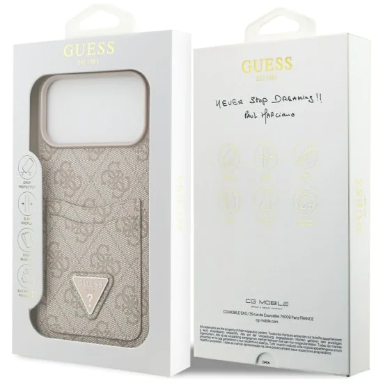 Калъф за iPhone 17 Pro Max - Guess - Hardcase 4G Double Card Triangle (GUHCP17XP4TPP) - Розов