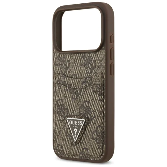 Калъф за iPhone 17 Pro - Guess - Hardcase 4G Double Card Triangle (GUHCP17LP4TPW) - Кафяв