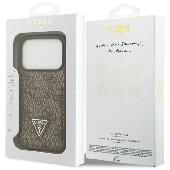 Калъф за iPhone 17 Pro - Guess - Hardcase 4G Double Card Triangle (GUHCP17LP4TPW) - Кафяв