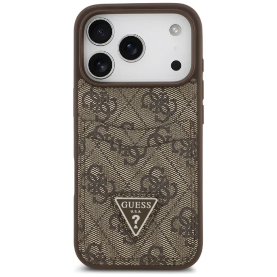 Калъф за iPhone 17 Pro - Guess - Hardcase 4G Double Card Triangle (GUHCP17LP4TPW) - Кафяв