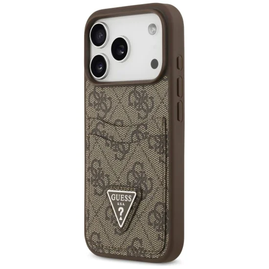 Калъф за iPhone 17 Pro - Guess - Hardcase 4G Double Card Triangle (GUHCP17LP4TPW) - Кафяв