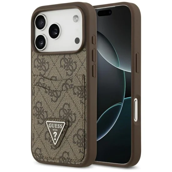 Калъф за iPhone 17 Pro - Guess - Hardcase 4G Double Card Triangle (GUHCP17LP4TPW) - Кафяв