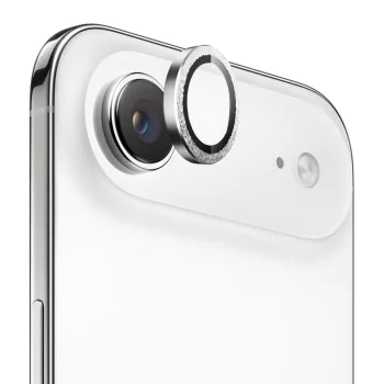 Протектор - Камера за iPhone 17 Air - Син - Оригинална метална рамка със стъклени лещи - Сребърен Диамант