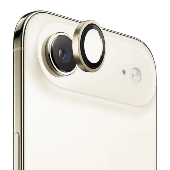 Протектор - Камера за iPhone 17 Air - Син - Оригинална метална рамка със стъклени лещи - Златен